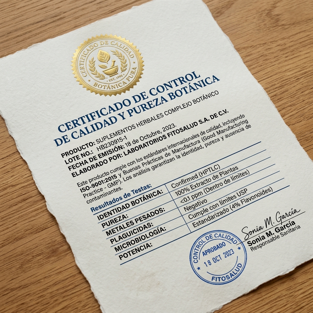 Certificado de Calidad de ProstaCore Phyto